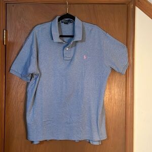 Men’s extra large heathered light blue short sleeved polo